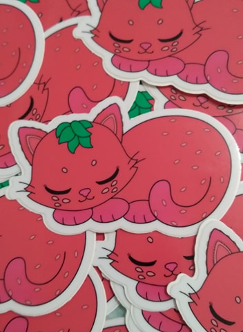 Strawpurry Straberry Kitten Vinyl Sticker
