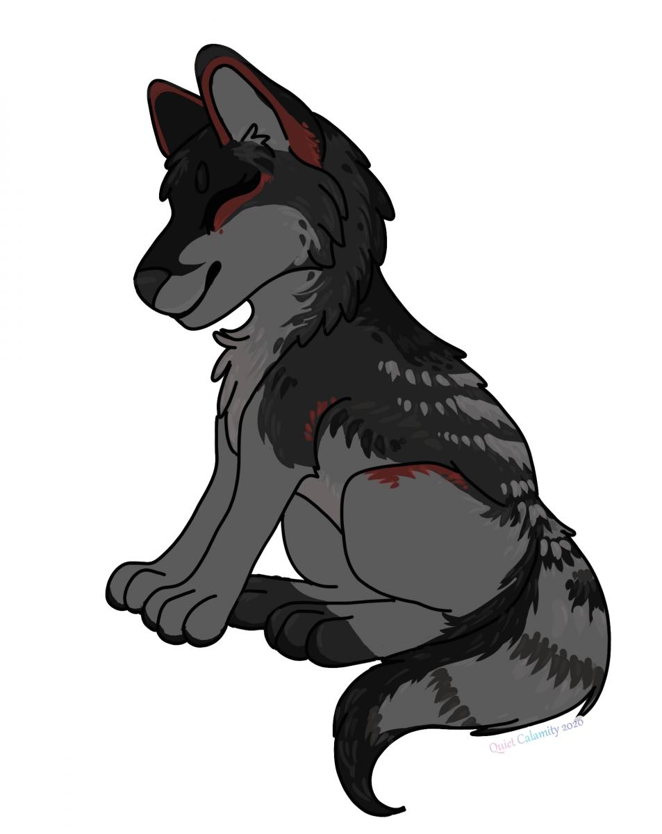 helpful-worm189: cartoon wolf pup red eyes red fur