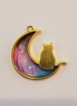 Galaxy Moon Cat Stained Glass Resin Pendant