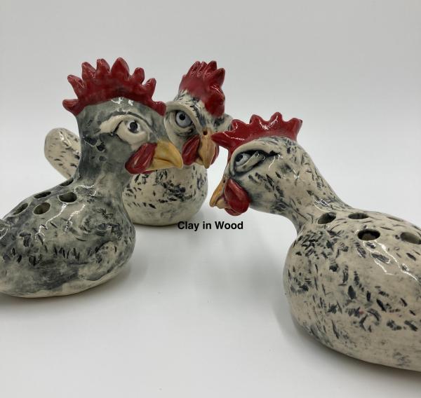 chickens sculpture with holes
