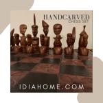 Handcarved African Teak & Ebony Tribal Chess Set