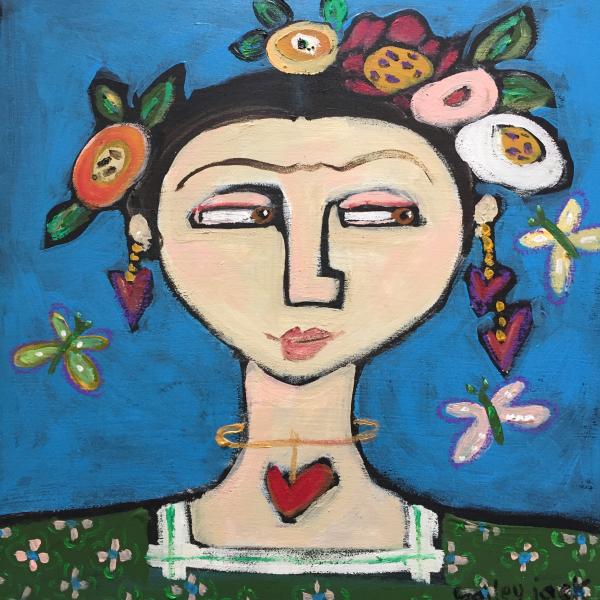 Frida Wears Heart Necklace 12x12