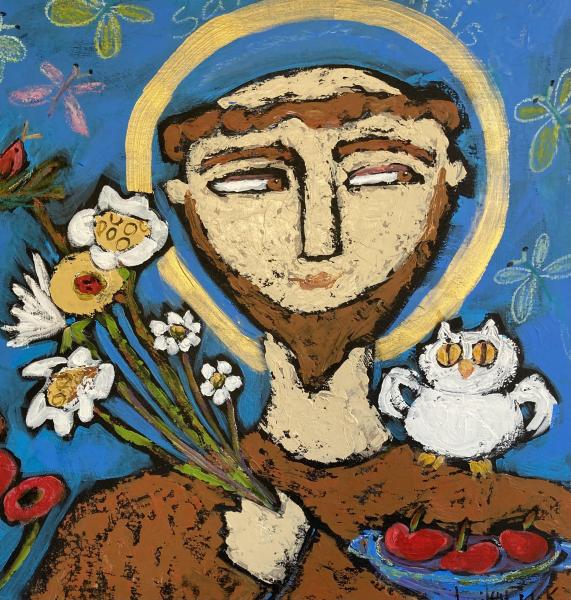 St.Francis with three apples 18x18 picture