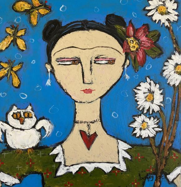 Frida and Owl 18x18 picture