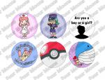 Pokemon Professor Oak, Jenny and Joy NPCs Button Set (6)