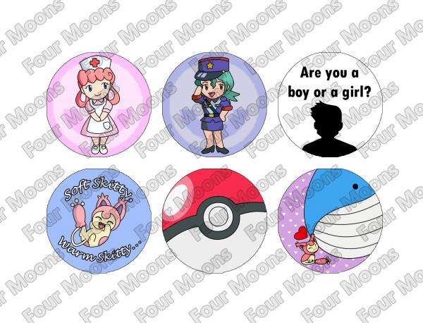 Pokemon Professor Oak, Jenny and Joy NPCs Button Set (6) picture