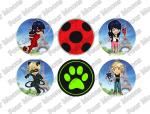 Miraculous Ladybug and Cat (Chat) Noir Button Set (6)