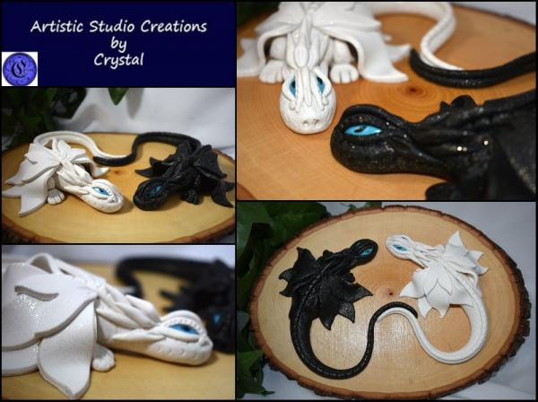 White and Black Clay Dragon Pair picture