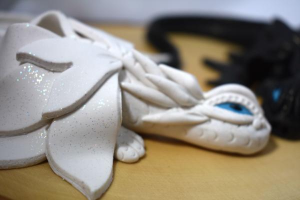 White and Black Clay Dragon Pair picture