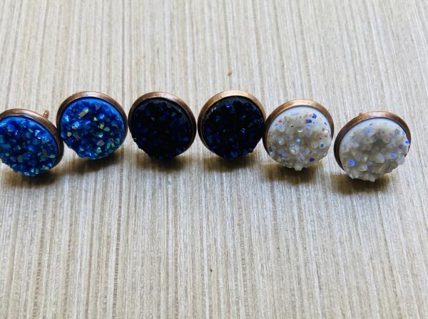 Druzy Set of 3 Pairs Earrings 12mm Post stykev picture