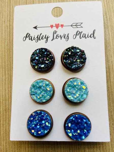 Druzy Set of 3 Pairs of Earrings 12mm Post Style picture