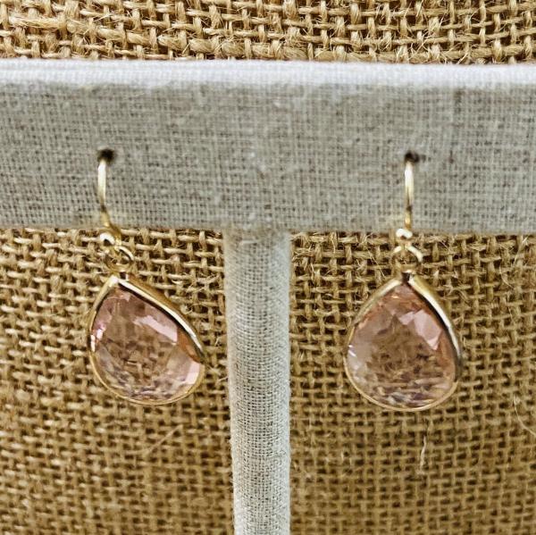 Soft Pink Glass Faceted Teardrop Dangle Earrings 1” picture