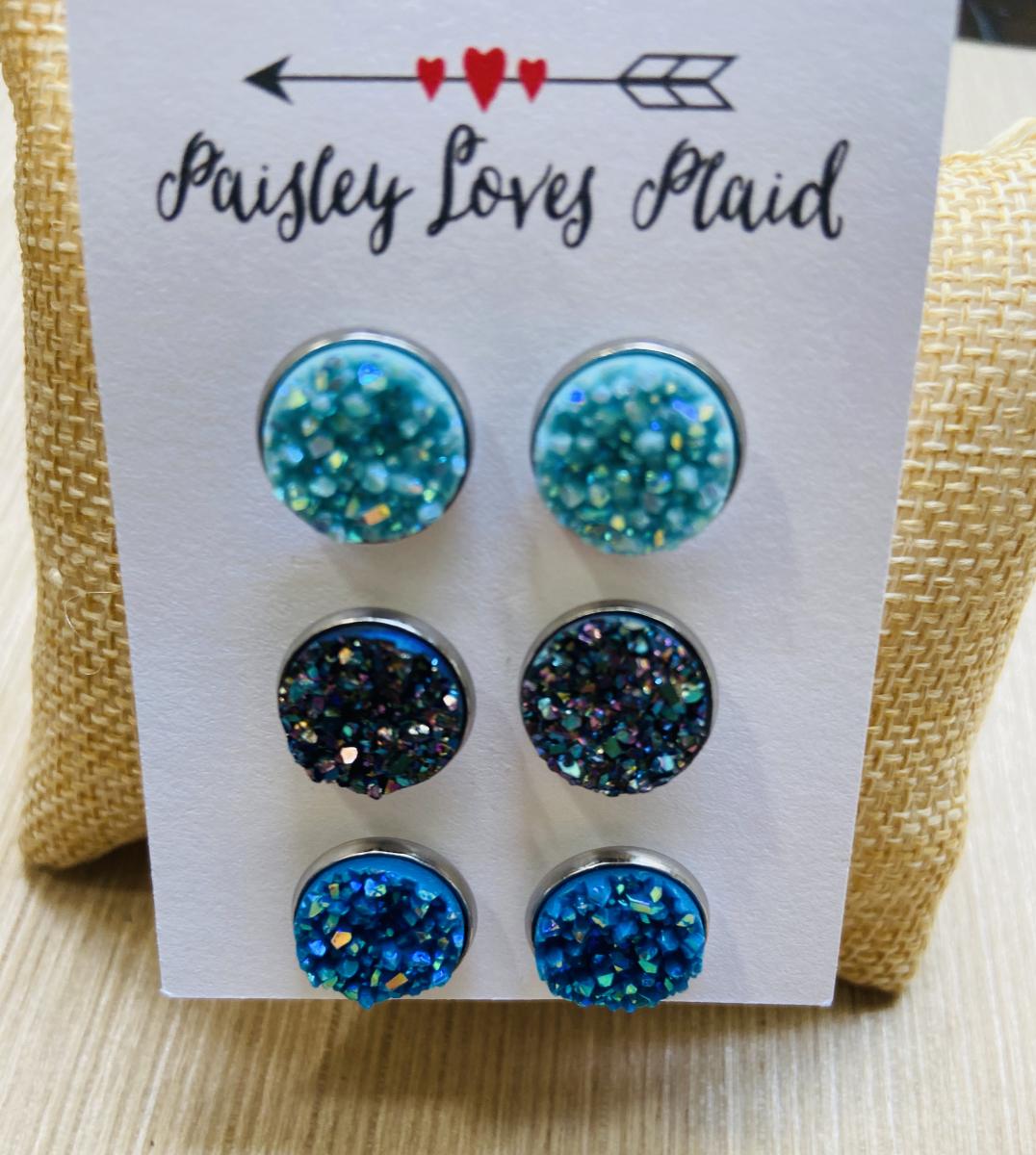 Druzy Earrings Set of 3 Pairs 12mm Post Style picture