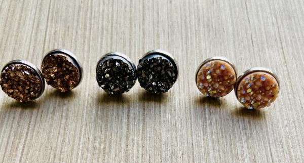 Druzy Set of 3 Pairs 12mm Earrings Silver Setting picture