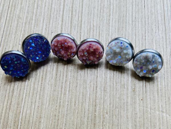 Druzy Set of 3 Pairs 12mm Sparkly Posts picture