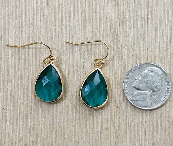 Turquoise Glass Faceted Teardrop Style Dangle Earrings 1” picture