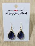 Deep Purple Glass Faceted Teardrop Style Dangle Earrings 1”