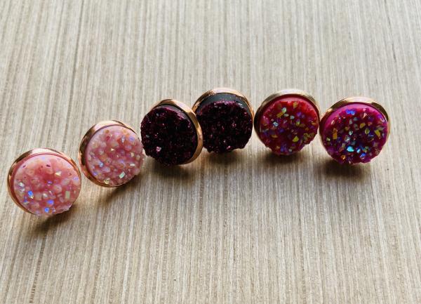 Druzy Earring Set 3 Pairs 12mm Posts Pinks picture