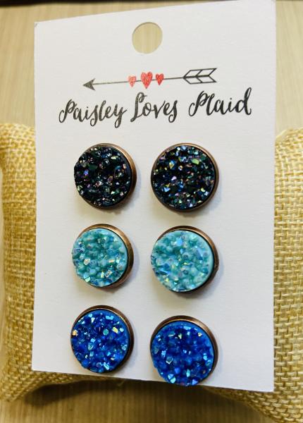 Druzy Set of 3 Pairs of Earrings 12mm Post Style picture