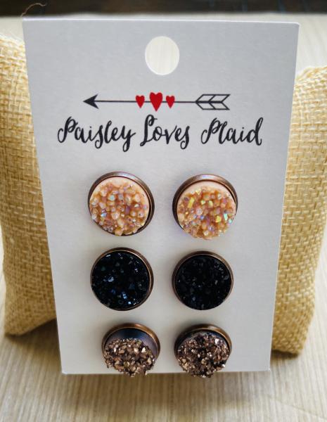 Druzy Earring Set 3 Pairs 12mm Posts picture