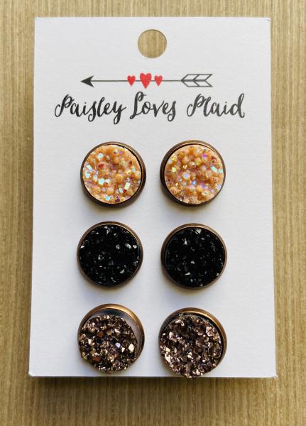 Druzy Earring Set 3 Pairs 12mm Posts