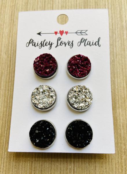 Druzy Earring Set of 3 Pairs 12mm Posts