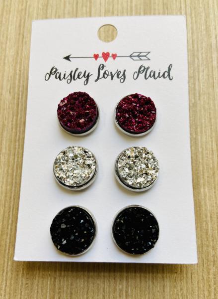 Druzy Earring Set of 3 Pairs 12mm Posts picture