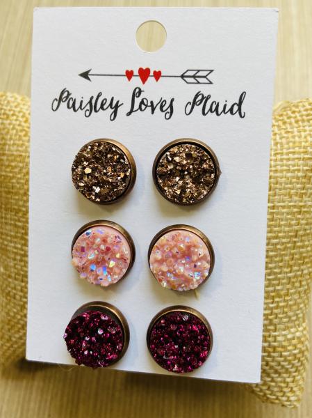 Druzy Earring Set of 3 Pairs 12mm Posts picture