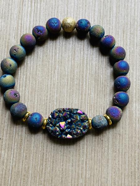 Raw Frosted Agate Druzy Titanium Gemstone Bracelet picture