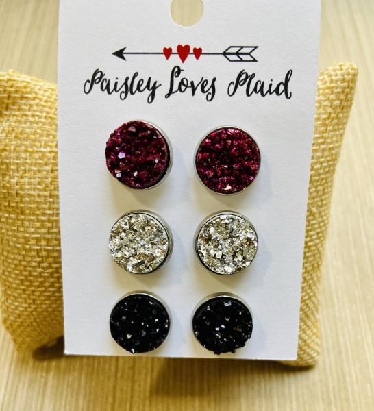 Druzy Earring Set of 3 Pairs 12mm Posts picture