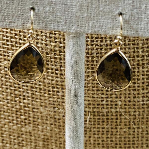 Cocoa Color Glass Faceted Teardrop Style Earrings 1” picture