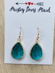 Green Glass Faceted Teardrop Dangle Style Earrings 1”