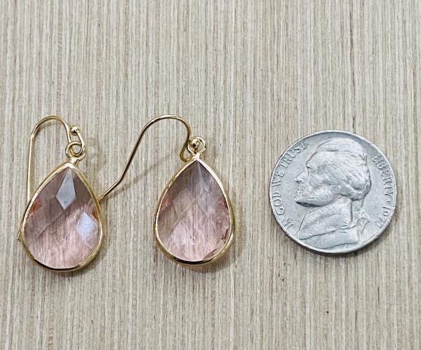 Soft Pink Glass Faceted Teardrop Dangle Earrings 1” picture