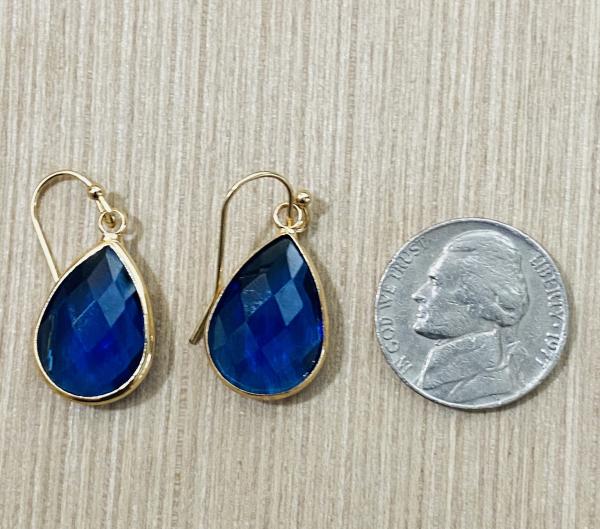 Blue Glass Faceted Teardrop Style Earrings 1” picture