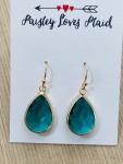 Turquoise Glass Faceted Teardrop Style Dangle Earrings 1”