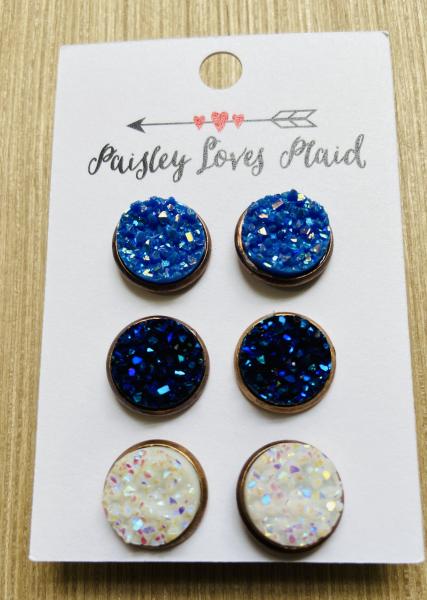 Druzy Set of 3 Pairs Earrings 12mm Post stykev picture