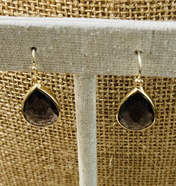 Deep Purple Glass Faceted Teardrop Style Dangle Earrings 1” picture