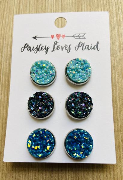 Druzy Earrings Set of 3 Pairs 12mm Post Style picture