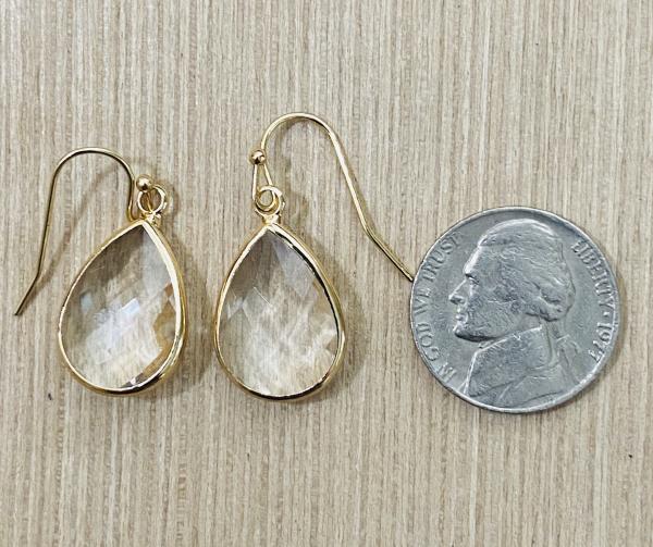 Clear Color Glass Faceted Tear Drop Style Earrings 1” picture