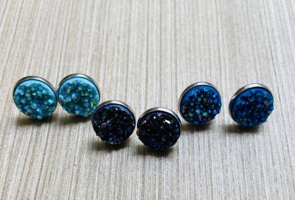Druzy Earrings Set of 3 Pairs 12mm Post Style picture