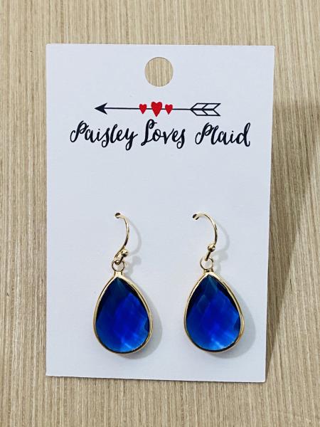 Blue Glass Faceted Teardrop Style Earrings 1” picture