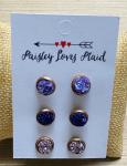 Mini Druzy 3 Pair Earring Set 8mm Purple Tones