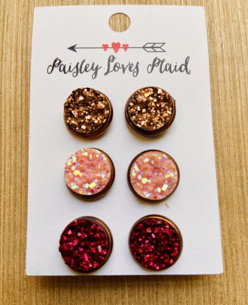 Druzy Earring Set of 3 Pairs 12mm Posts picture