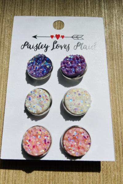 Druzy Set of 3 Pairs 12mm Sparkly Posts picture