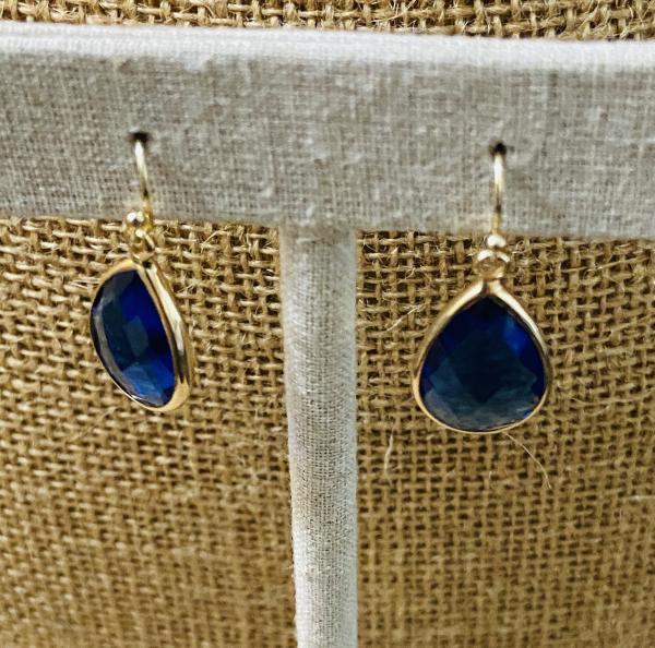 Blue Glass Faceted Teardrop Style Earrings 1” picture