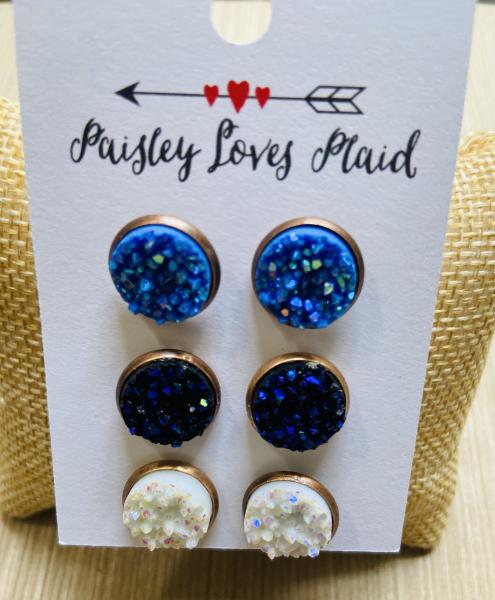 Druzy Set of 3 Pairs Earrings 12mm Post stykev picture
