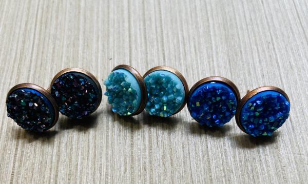 Druzy Set of 3 Pairs of Earrings 12mm Post Style picture