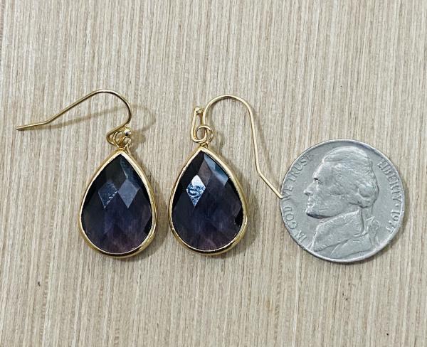 Deep Purple Glass Faceted Teardrop Style Dangle Earrings 1” picture