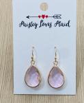 Soft Pink Glass Faceted Teardrop Dangle Earrings 1”