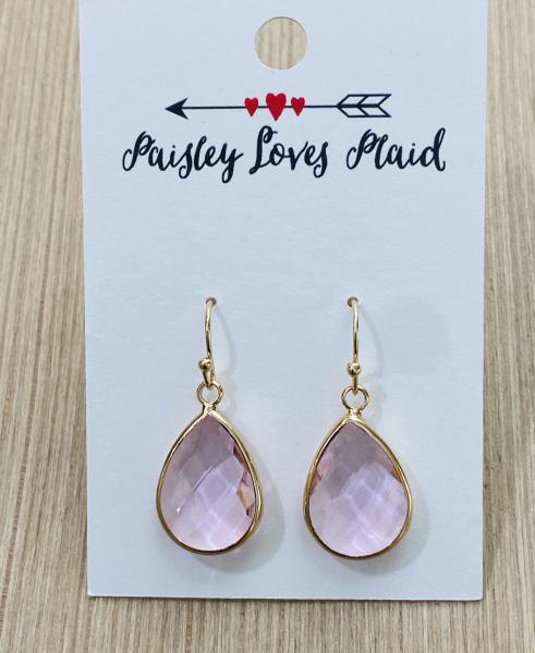 Soft Pink Glass Faceted Teardrop Dangle Earrings 1”